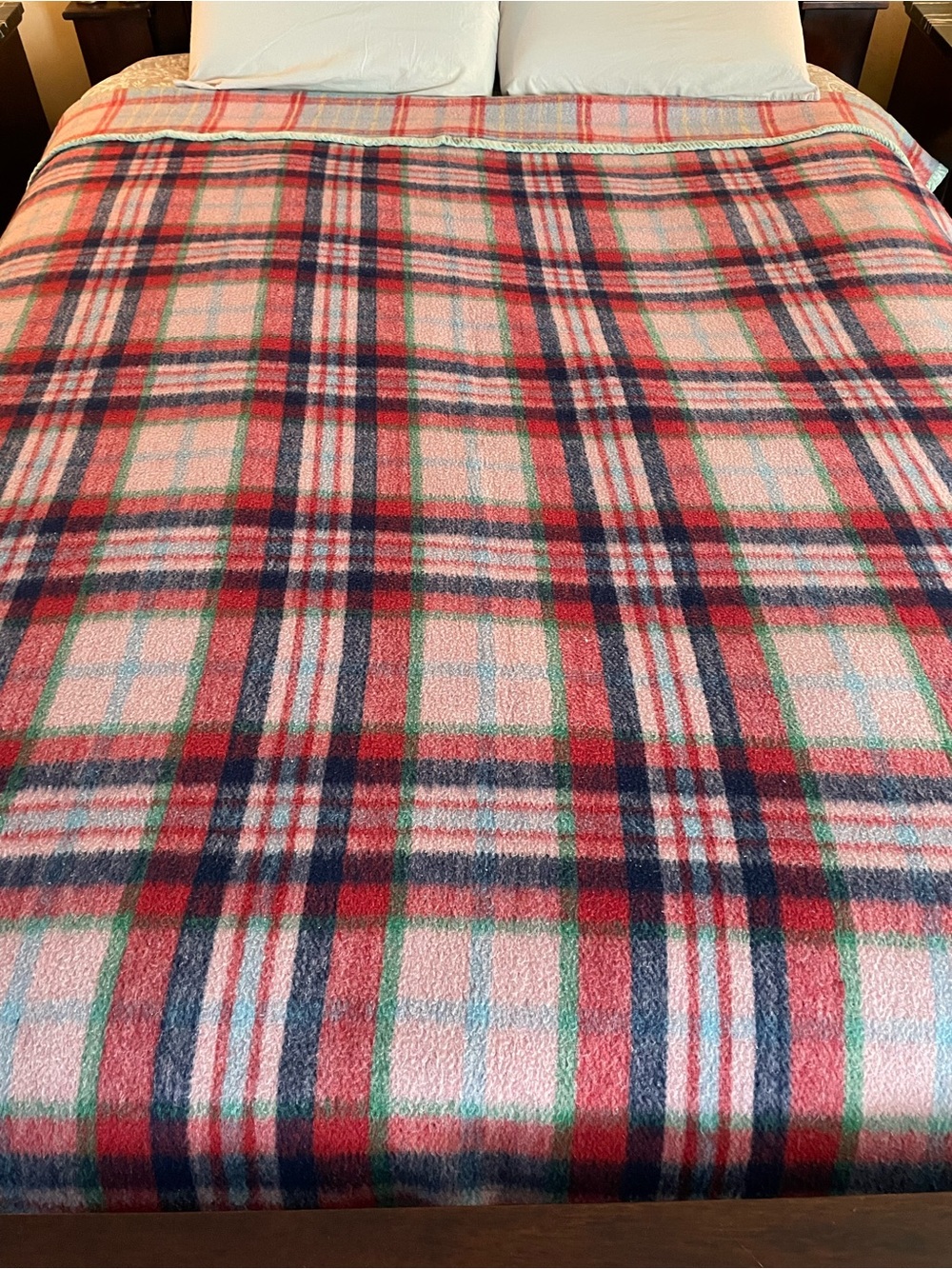 Vintage Himalya Made in Italy Reversible Plaid Blanket 200 x 215 cm Likely Wool